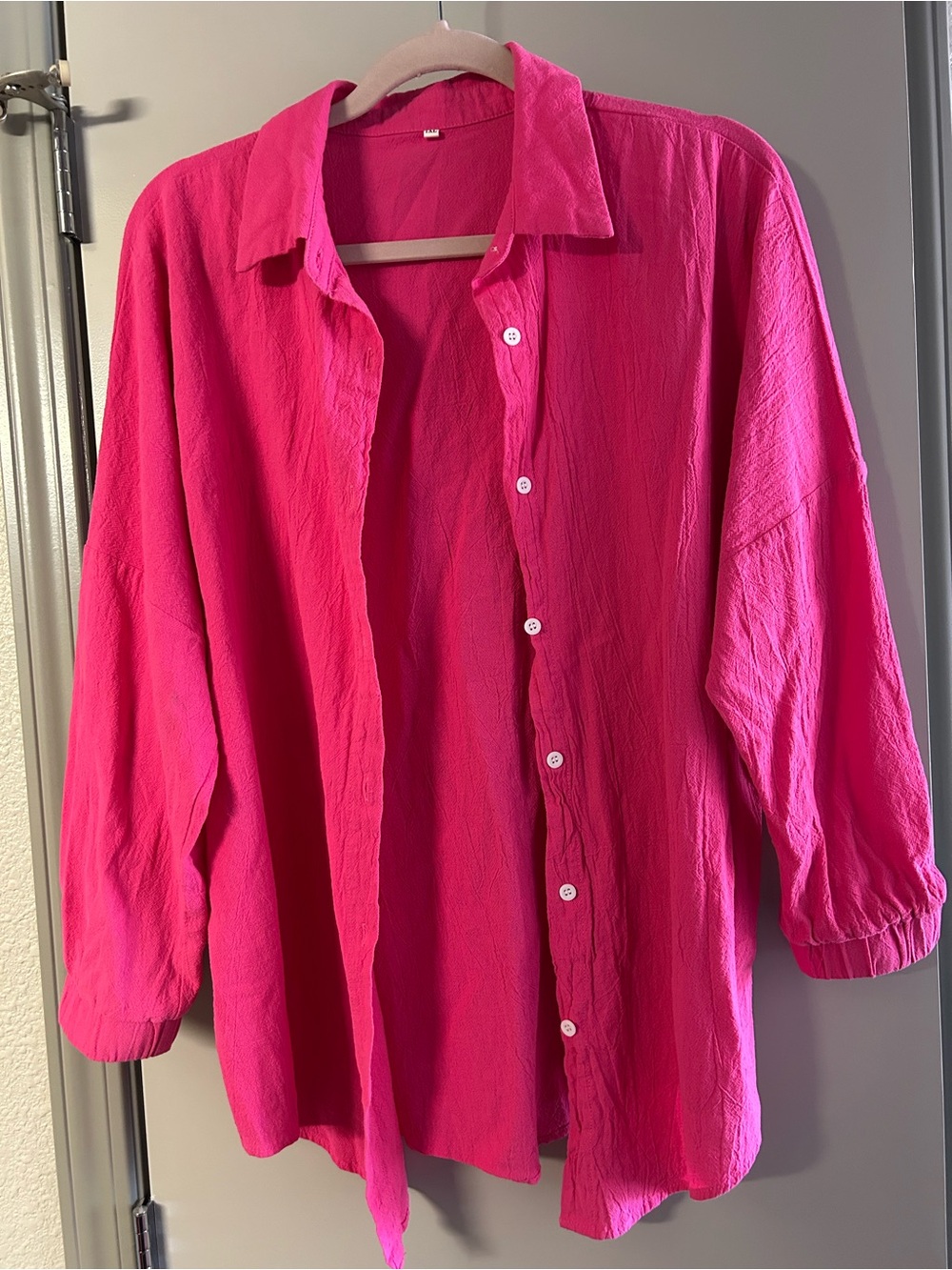 Men's Relaxed Button-Up Shirt in Hot Pink